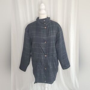 London Fog Womens Jacket Coat Multicolor Navy Plaid Snap Mock Neck Pockets Sz 0X